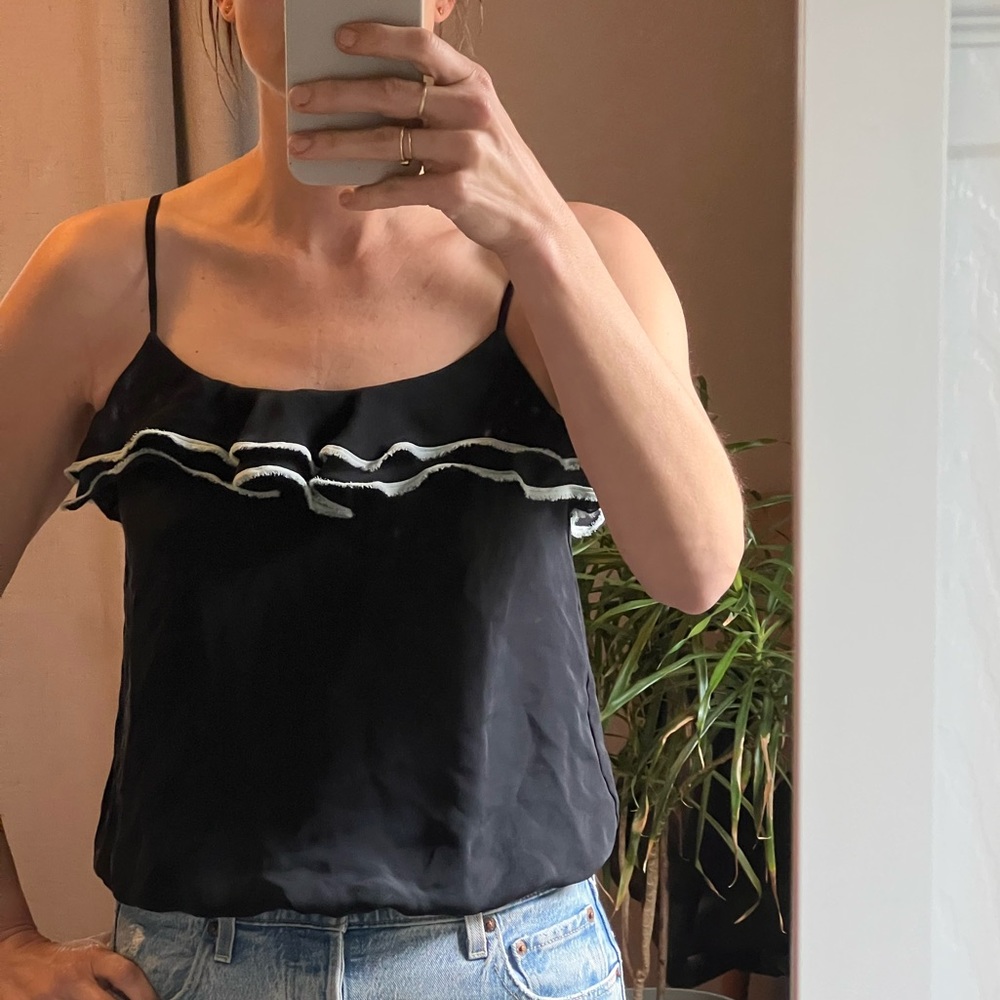 Joie silk tank with ruffle detail